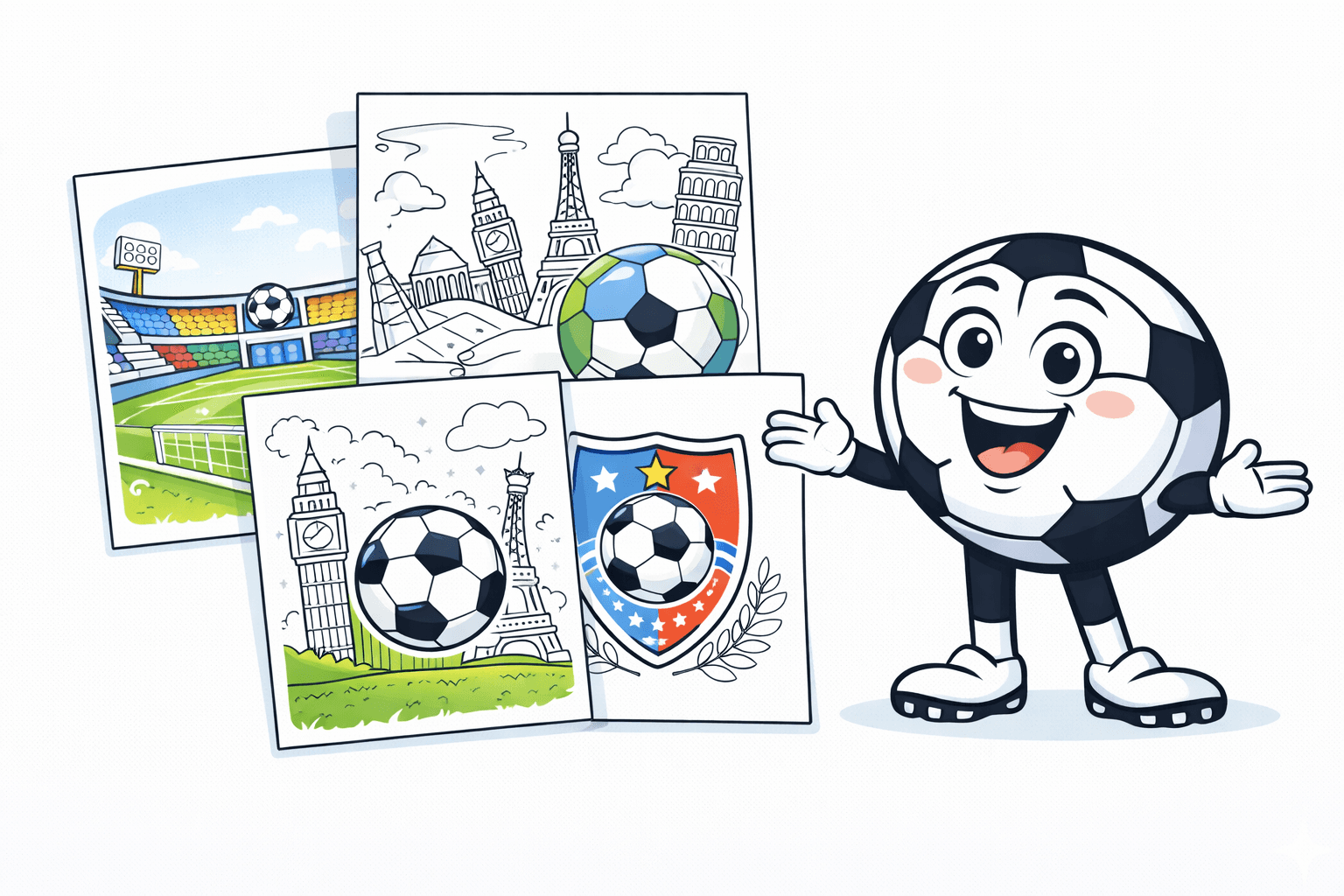 Preview van 151 kleurplaten uit het Bally Adventures WK 2026 boek